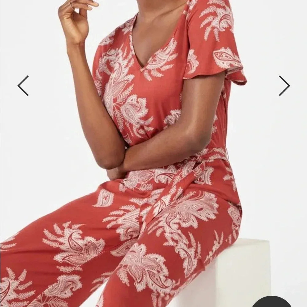 Just Fab Women’s Flutter Sleeve Jumpsuit V neck size XL color Tandoori spice - Picture 5 of 14